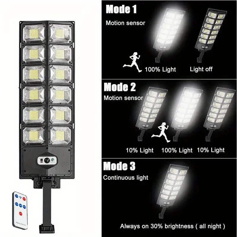 504LED uitra-Bright Solar Street lght Wide Angle Motion Sensor, RemoteControl,Energy-Efflcient, Waterproof 4300mah