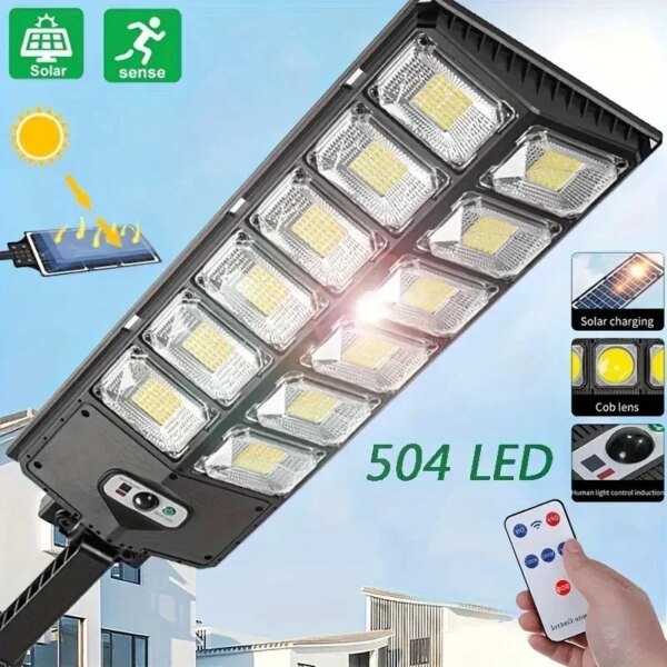 504LED uitra-Bright Solar Street lght Wide Angle Motion Sensor, RemoteControl,Energy-Efflcient, Waterproof 4300mah - Image 2