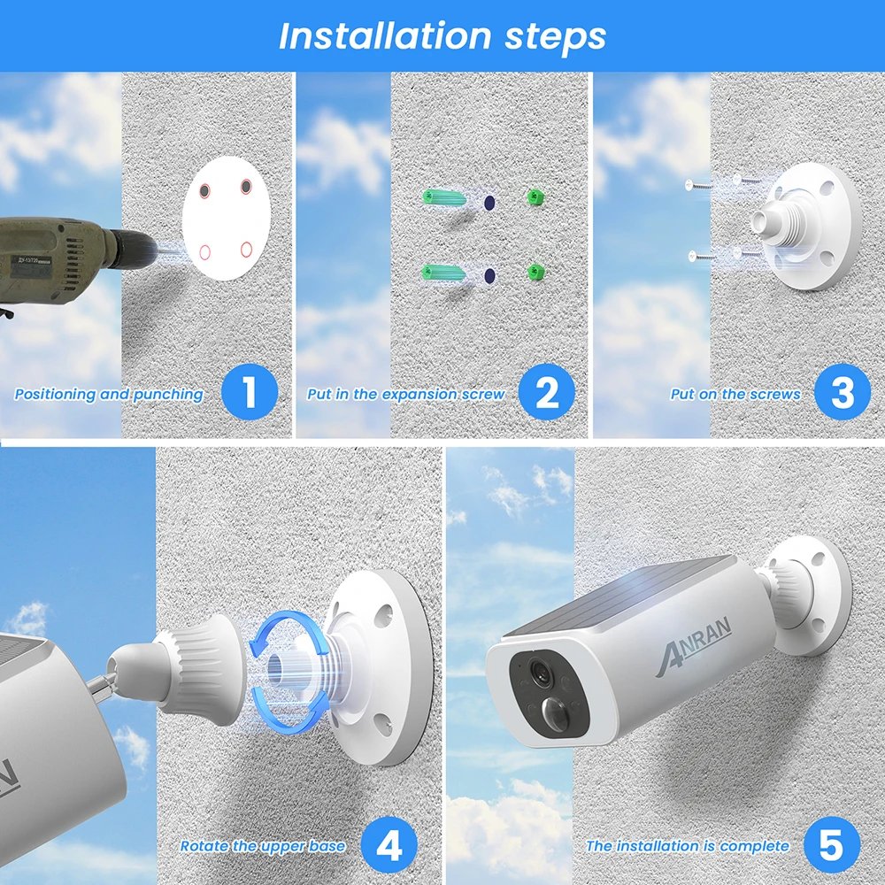 ANRAN 2K Solar Security Camera 3/5MP Outdoor Wireless 2.4G WIFI Camera Battery Cam Floodlight Color Night Vision Can't Add NVR ANRAN 2K Solar Security Camera 3/5MP Outdoor Wireless 2.4G WIFI Camera Battery Cam Floodlight Color Night Vision Can't Add NVR