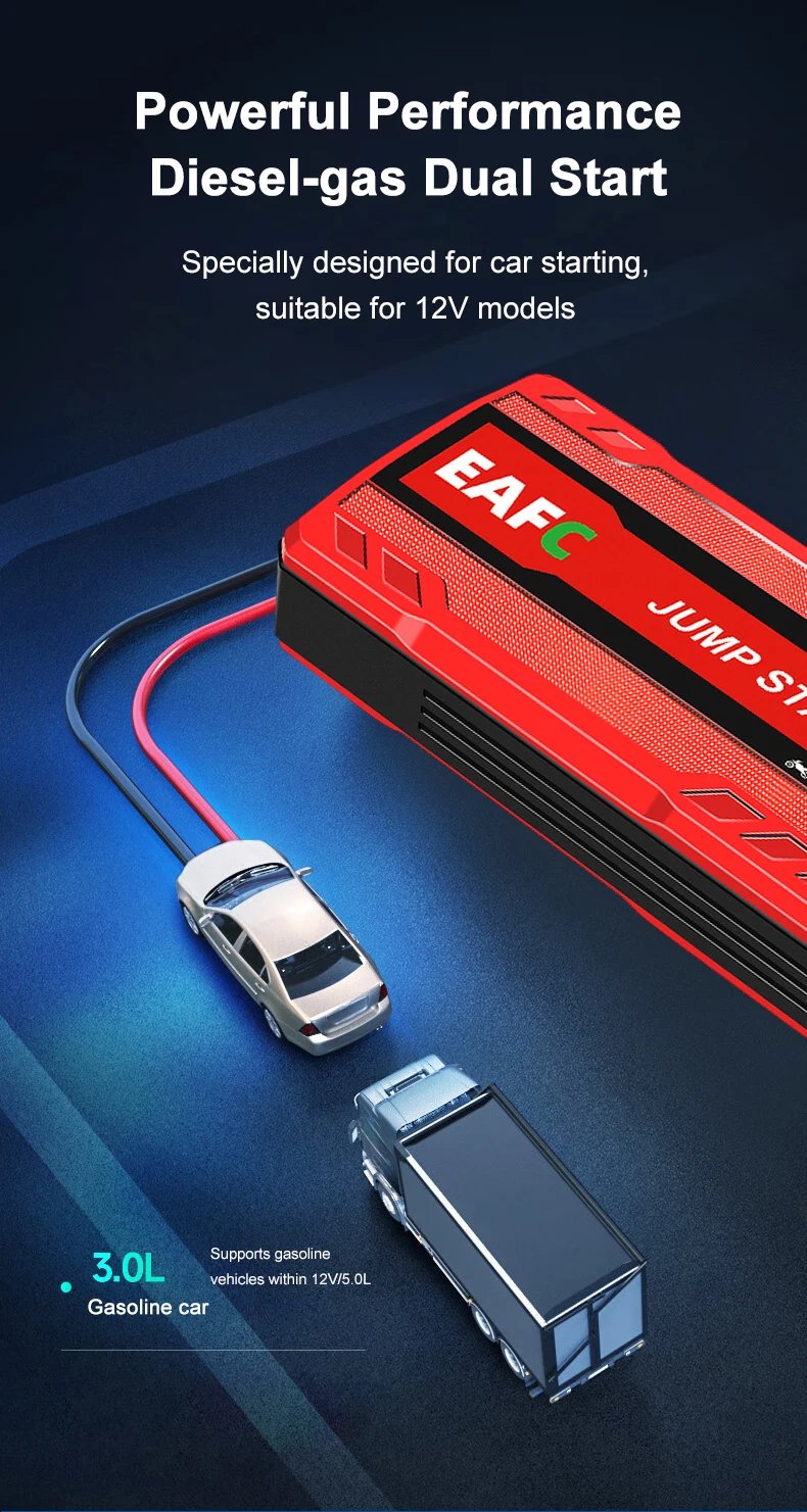 Car Jump Starter Battery Power Bank 600A Portable Emergency Starter Booster 12V Auto Starting Device for Petrol Vehicle Start