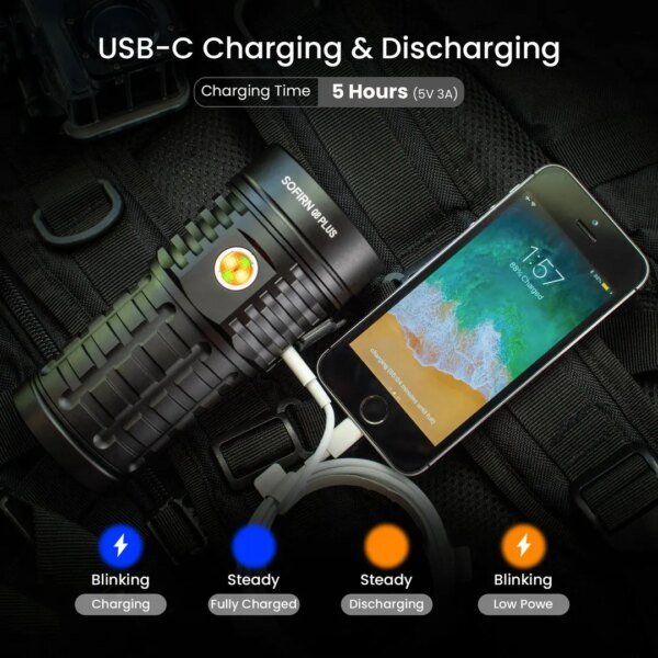 Sofirn Q8 Plus Super Powerful LED Flashlight 16000lm USB C Rechargeable 21700 Anduril 2.0 Torch XHP50B Reverse Charging - Image 4